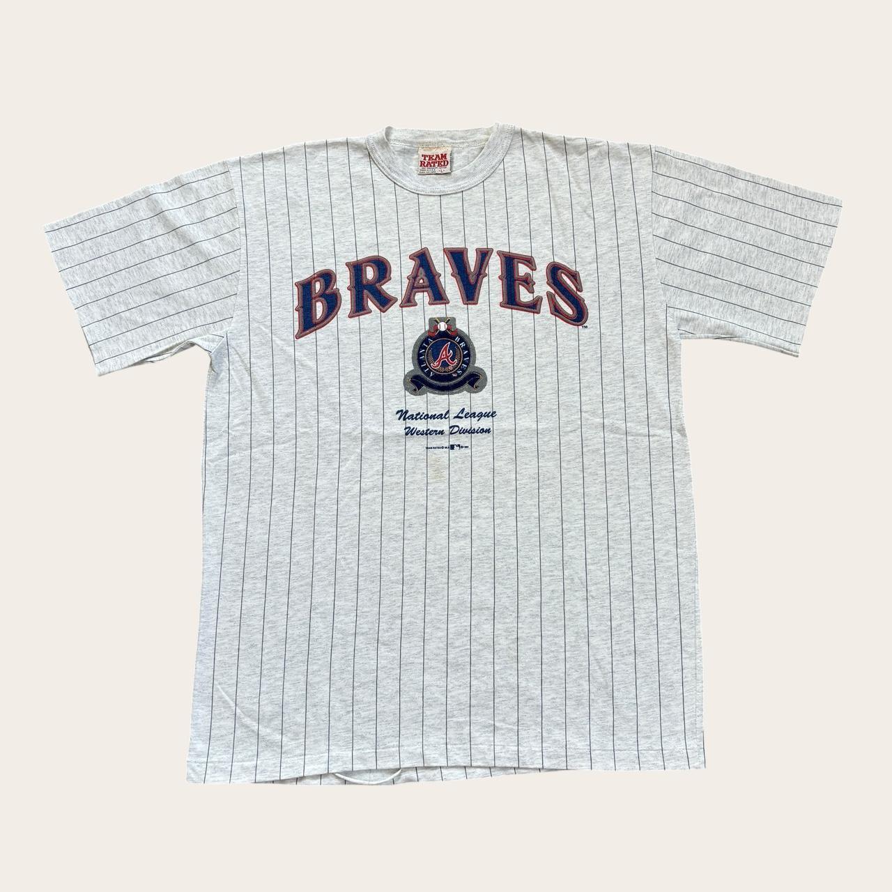 Vintage 90s USA Atlanta Braves MLB Major League Baseball striped t-shirt