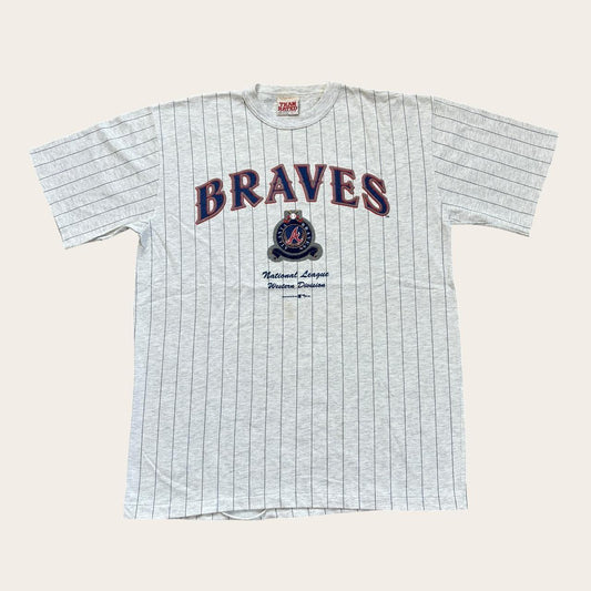 Vintage 90s USA Atlanta Braves MLB Major League Baseball striped t-shirt