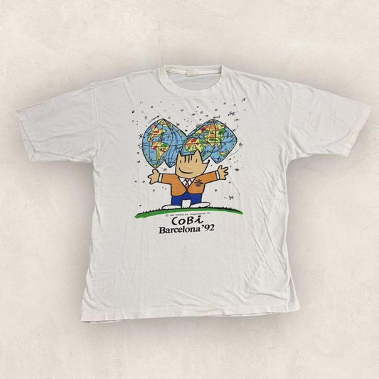 Vintage 90s Barcelona Olympics summer games athletics Cobi mascot t-shirt