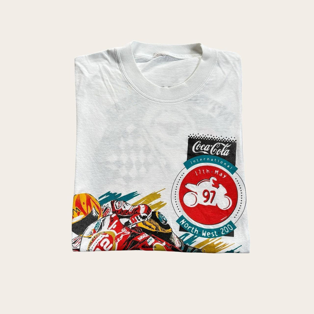 Vintage 90s motorcycle road race North West 200 Ireland Coca Cola t-shirt