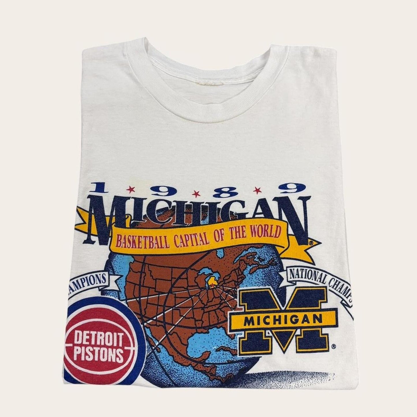 Vintage 80s USA Detroit Pistons NBA Michigan state basketball champions t-shirt