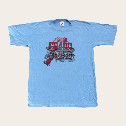 Vintage 80s USA I caught caught crabs on the Oregon coast souvenir t-shirt