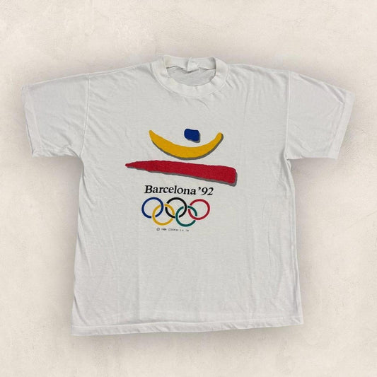 Vintage 90s Barcelona Olympics 1992 summer games athletics Spain graphic t-shirt