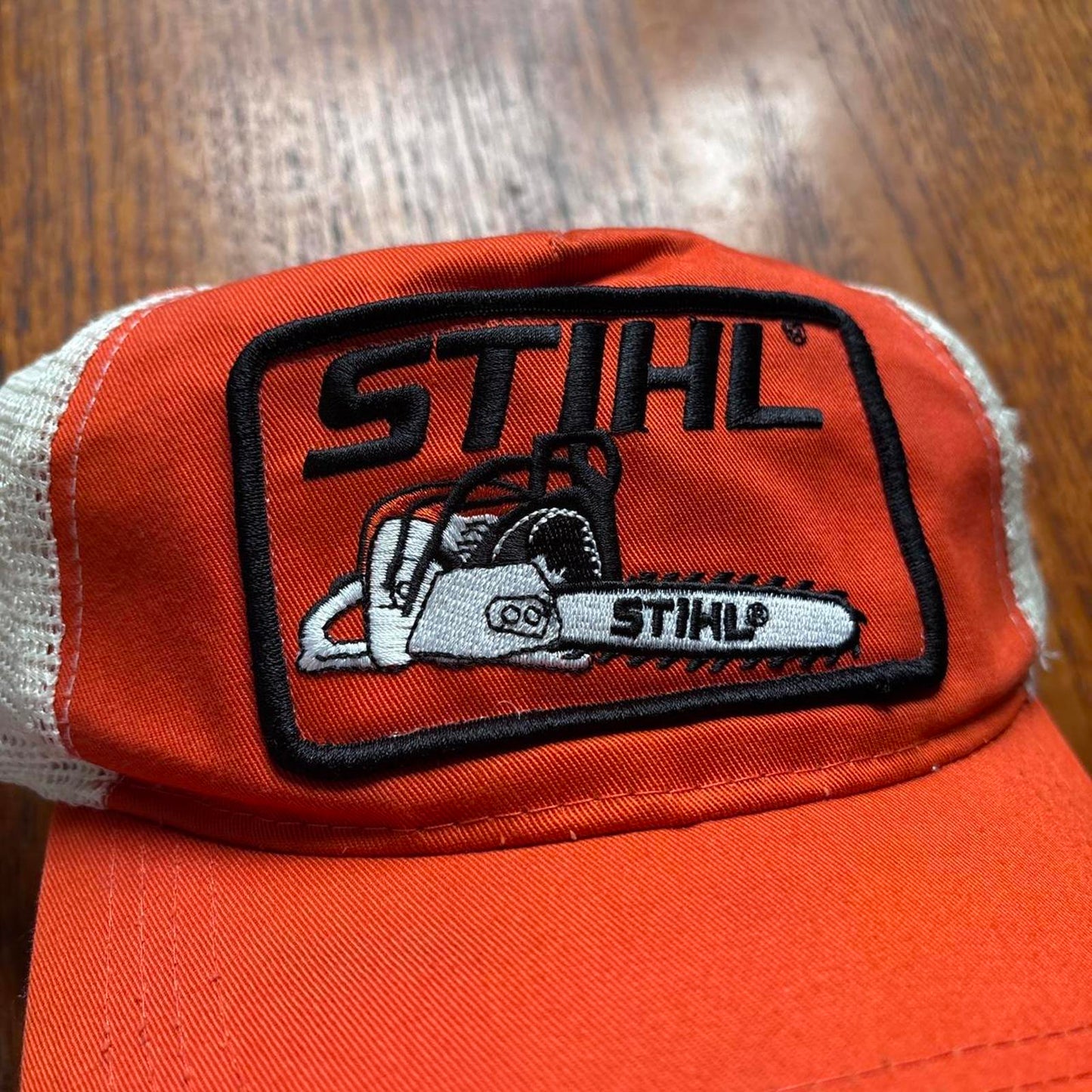 Vintage Y2K Stihl chainsaw construction workwear graphic trucker cap