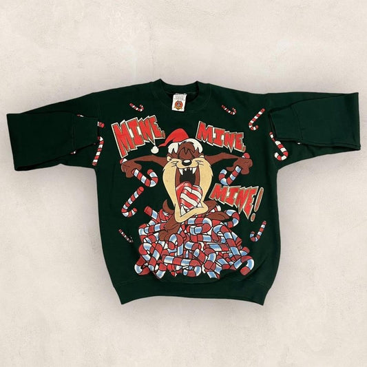 Vintage 90s USA Taz Tasmanian Devil Christmas candy cane Looney Tunes graphic sweatshirt