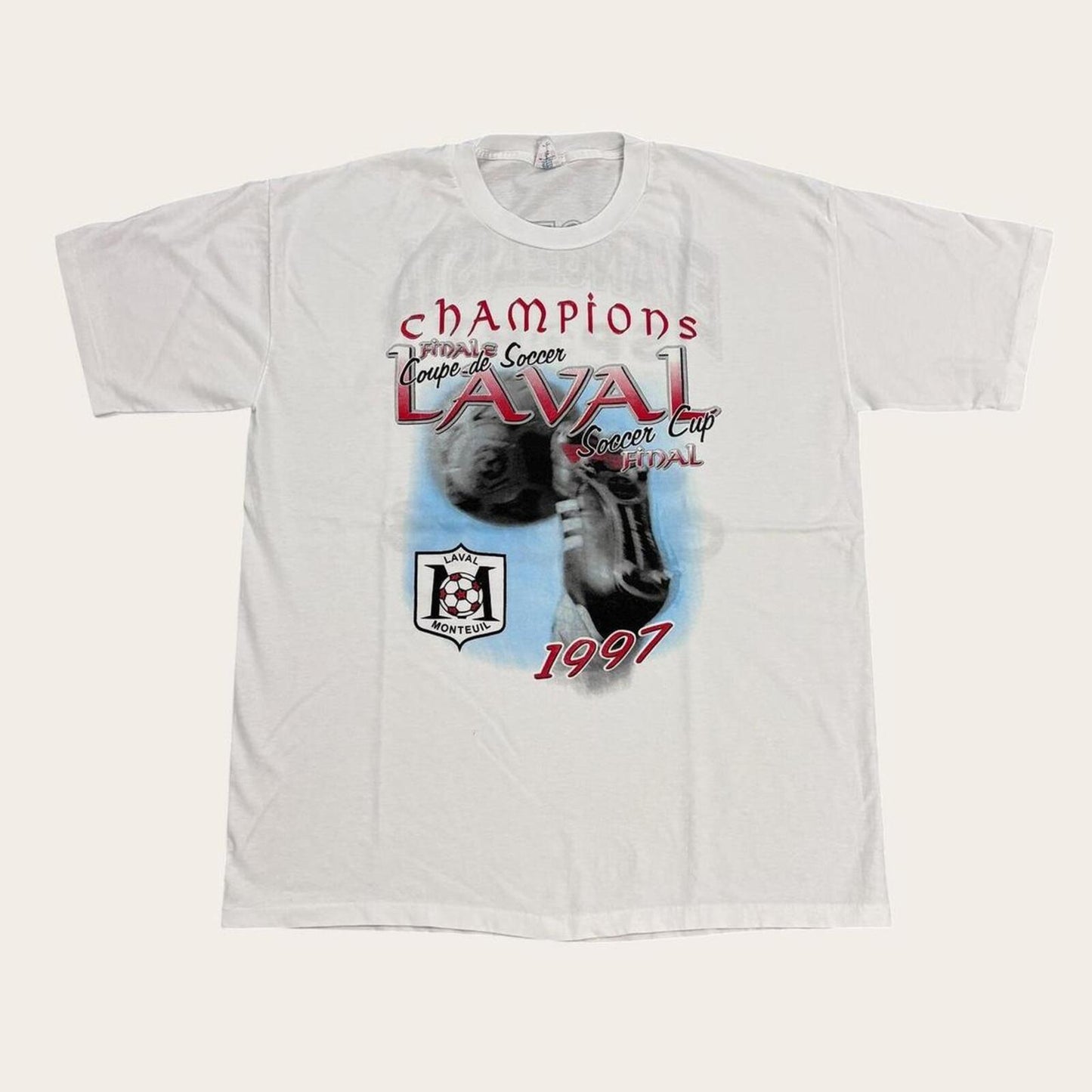 Vintage 90s Laval Monteuil Quebec soccer cup champions Canada Adidas t-shirt