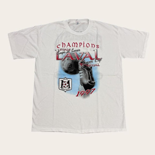 Vintage 90s Laval Monteuil Quebec soccer cup champions Canada Adidas t-shirt