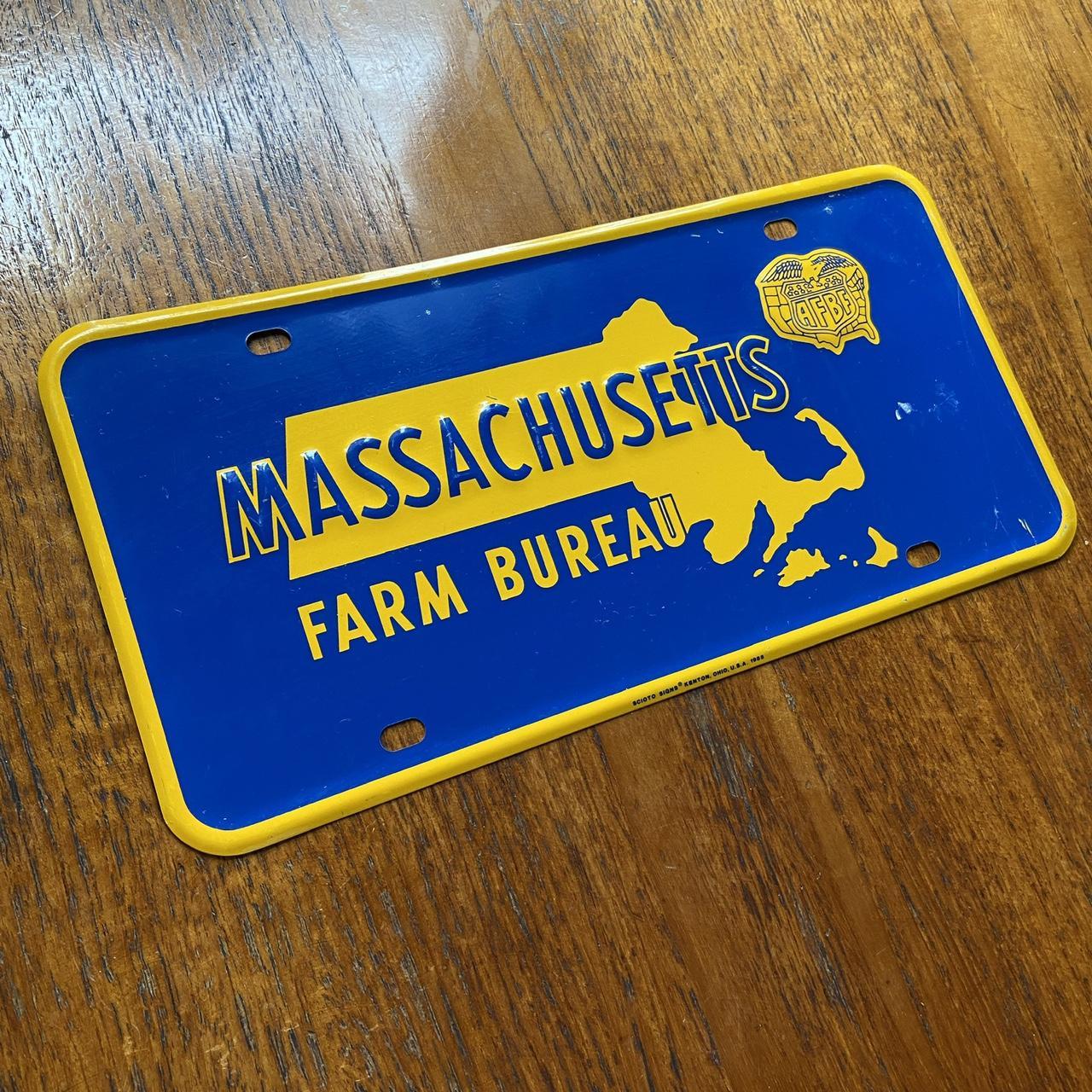 Vintage 80s USA Massachusetts farm bureau agriculture promotional American license plate