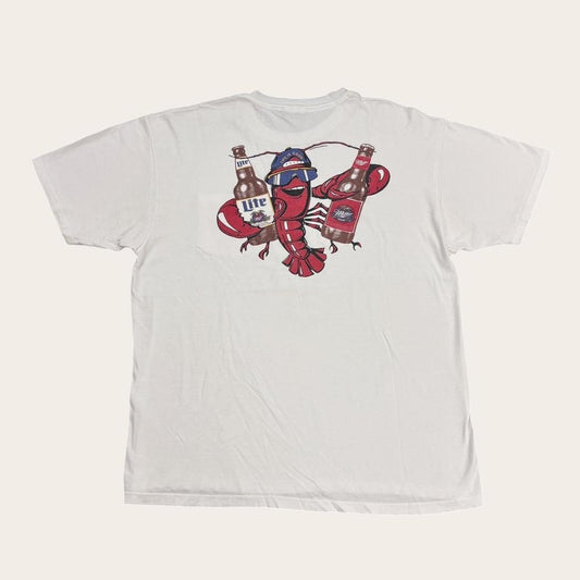 Vintage 90s USA Miller Lite beer crawfish lobster pocket t-shirt