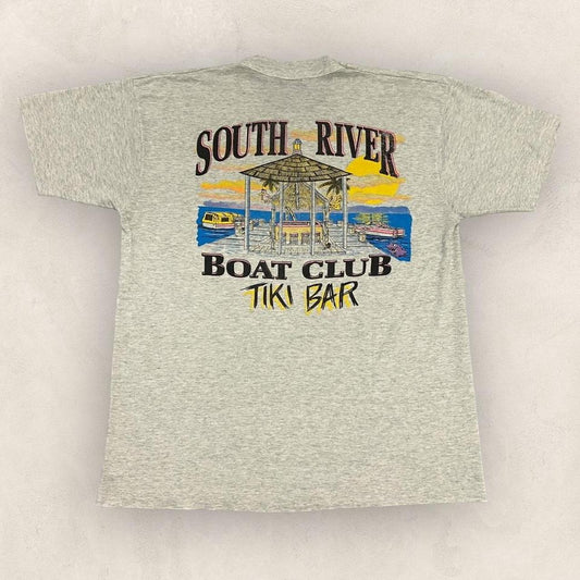 Vintage 90s USA South River boat club tiki bar New Jersey yacht sailing graphic t-shirt