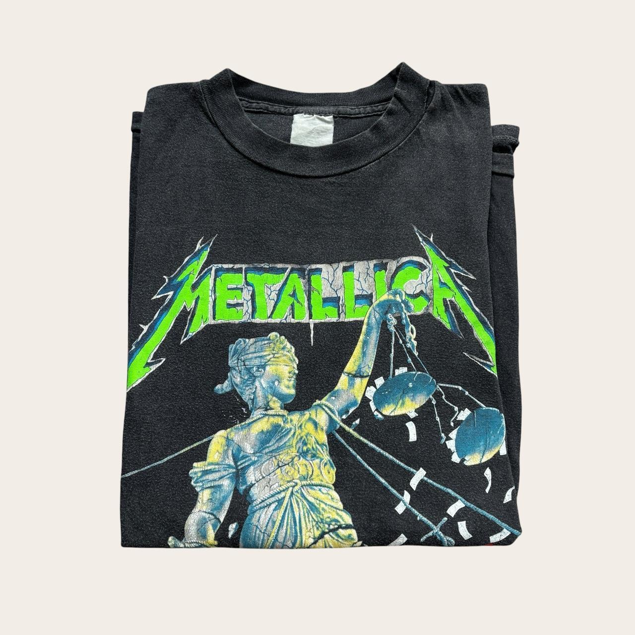 Vintage 80s USA Metallica justice for all European tour metal rock band t-shirt