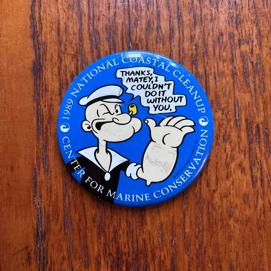 Vintage 80s USA Popeye national coastal cleanup marine conservation pin badge