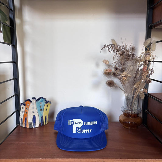 Vintage 90s USA Davis plumbing supply construction workwear trucker cap