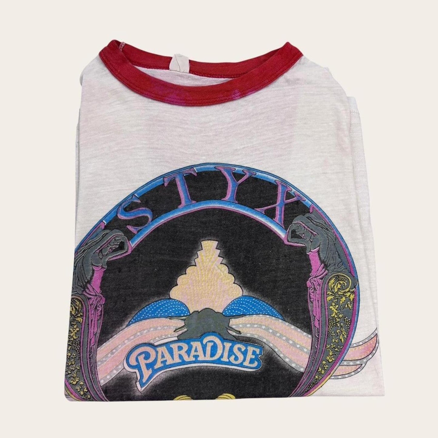 Vintage 80s Styx Paradise European Tour rock music ringer band t-shirt
