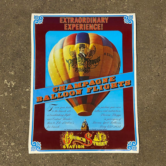 Vintage 90s USA Hot Air Balloon ride Rosie O’Grady’s Church Street Station Orlando Florida poster