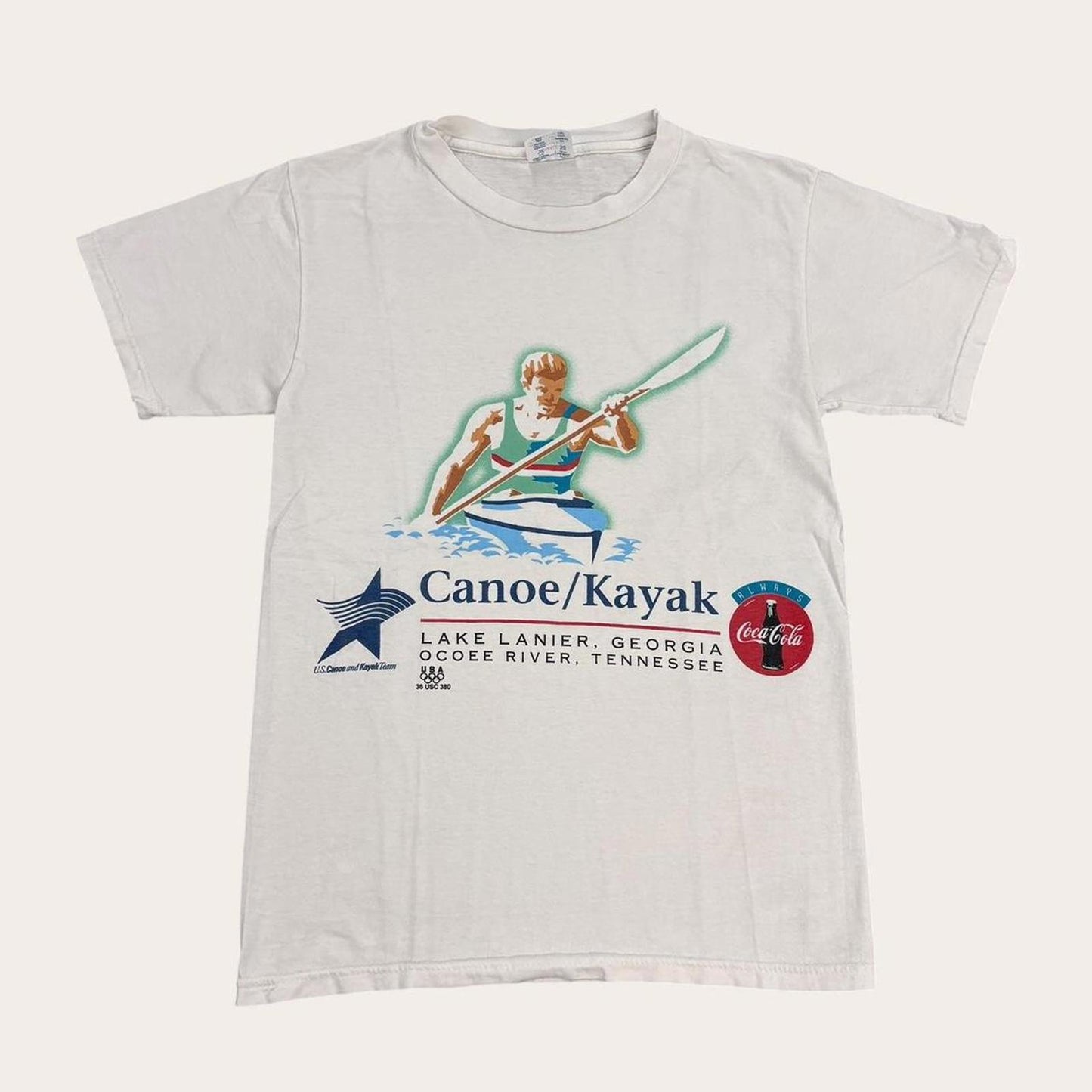 Vintage 90s USA Olympics canoe kayak team water sports  Coca Cola t-shirt