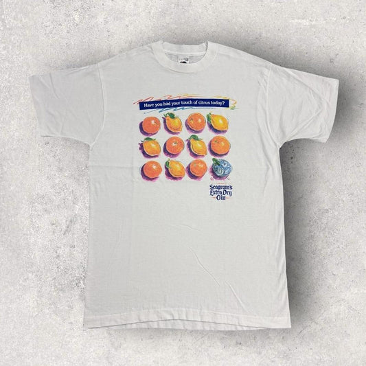 Vintage 90s Seagram’s gin alcohol citrus fruit promotional graphic t-shirt
