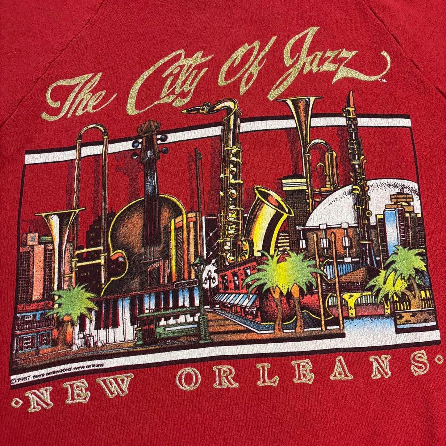 Vintage 80s USA New Orleans Louisiana city of jazz music souvenir sweatshirt
