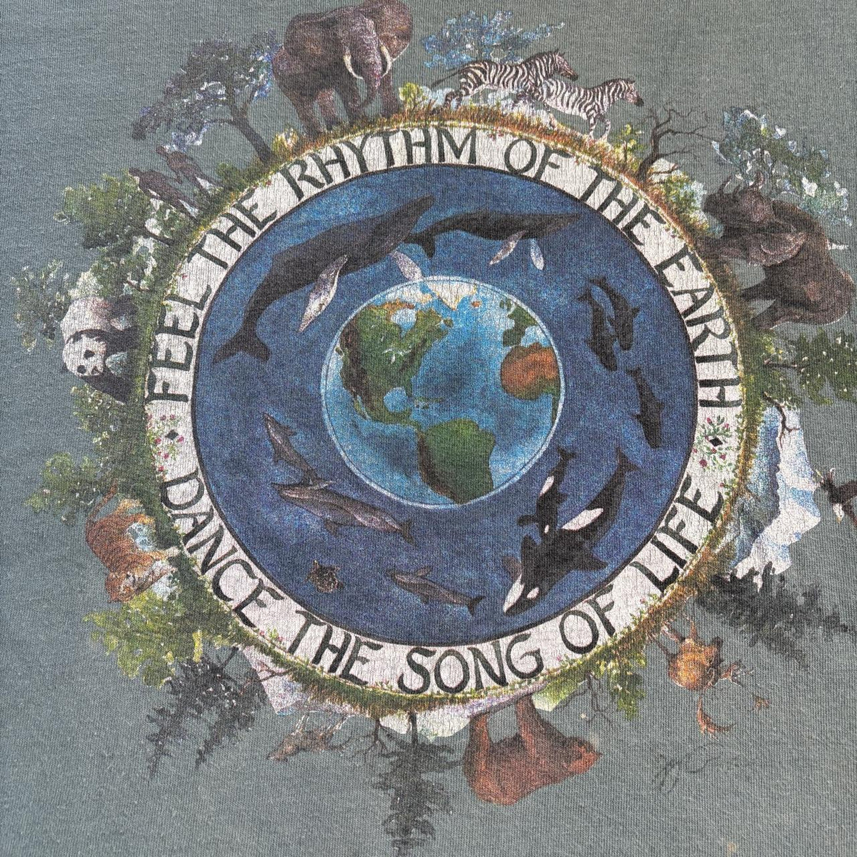 Vintage 90s USA feel the rhythm of the Earth nature wildlife animal t-shirt