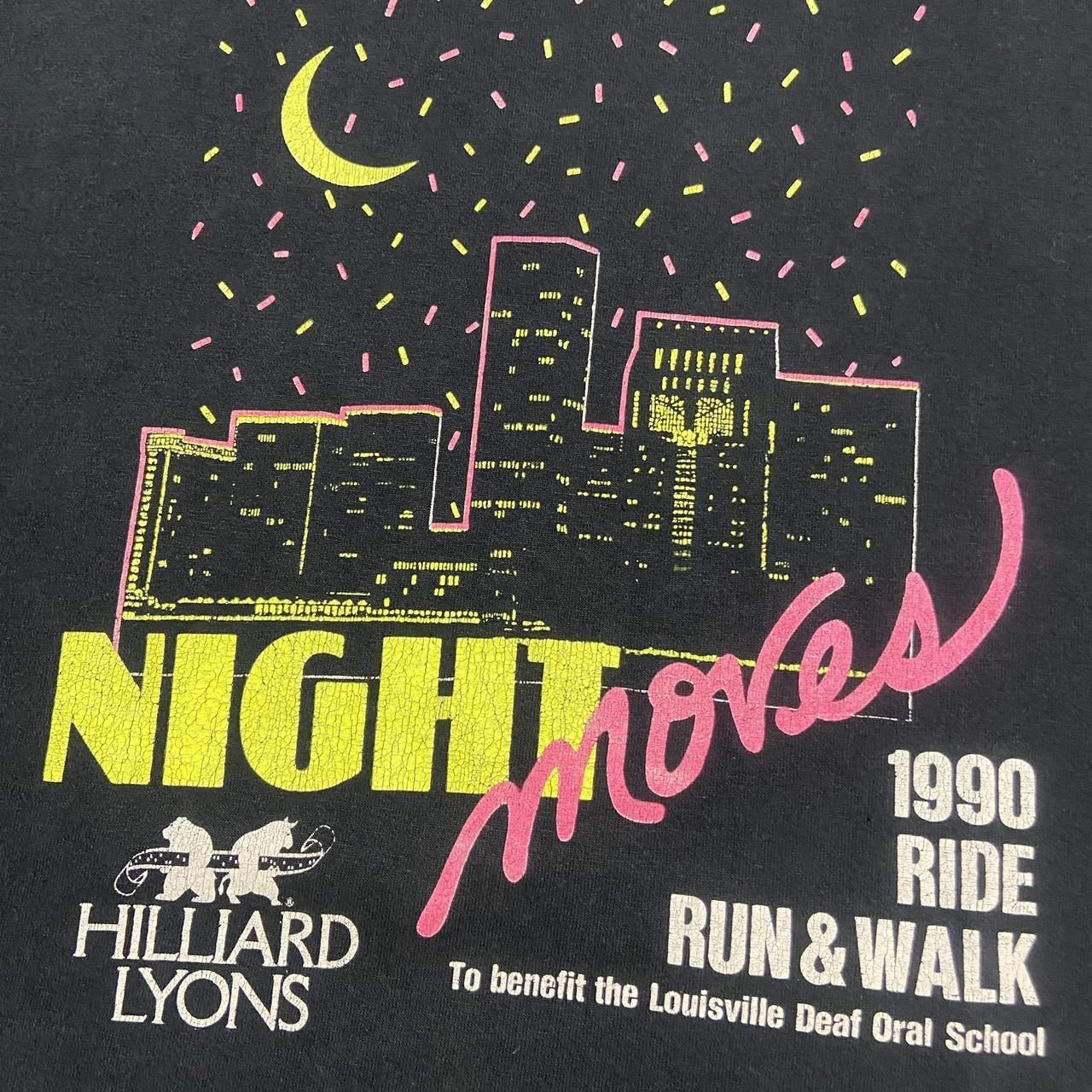 Vintage 90s USA Night moves Louisville ride run & walk city skyline graphic t-shirt