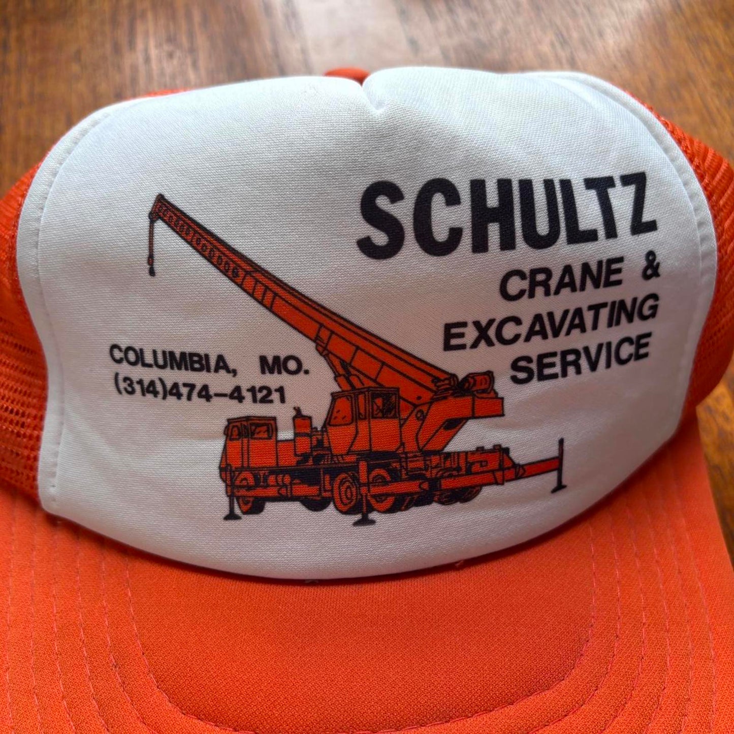 Vintage 90s USA Schultz crane excavating service Missouri workwear trucker cap