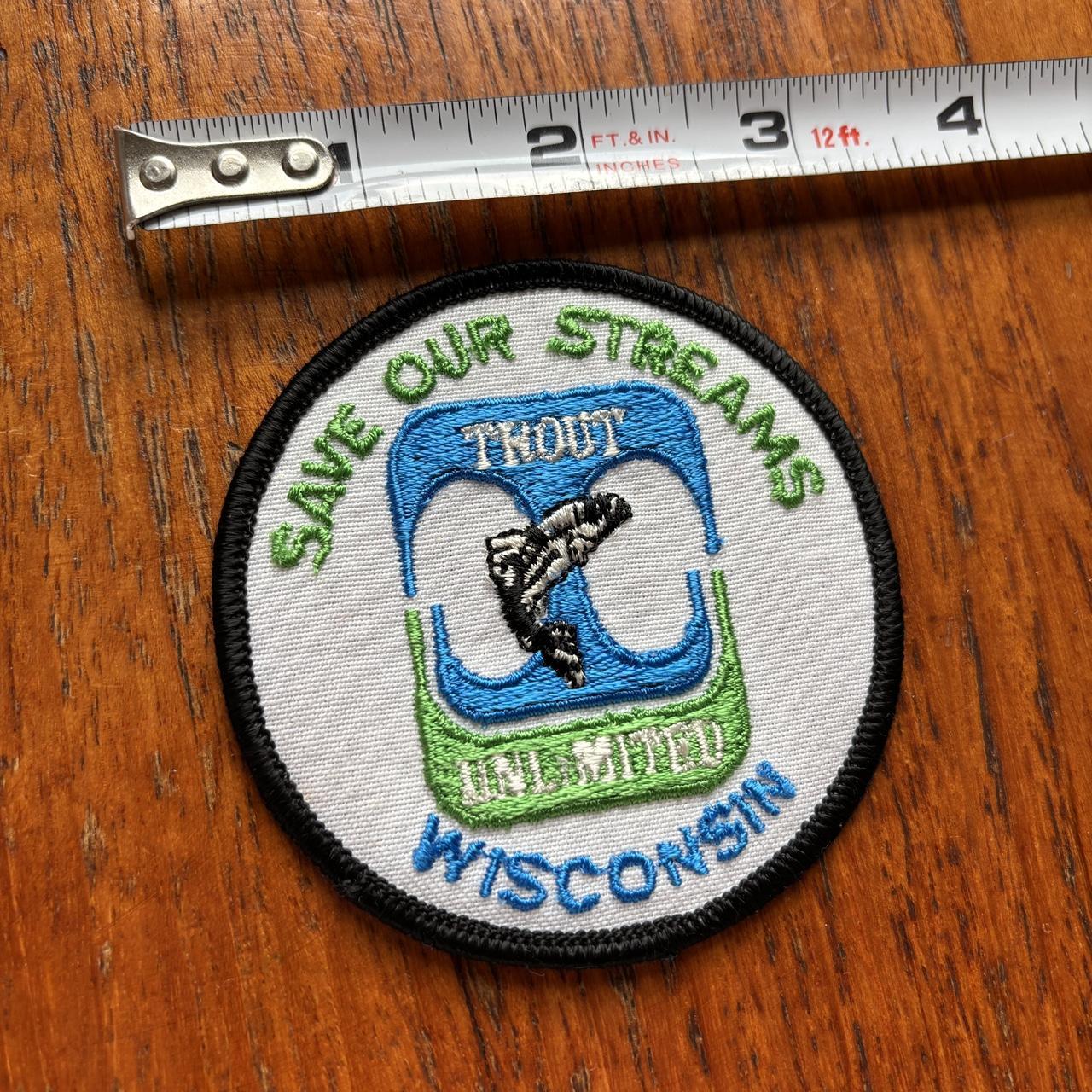 Vintage 80s USA save our streams Wisconsin trout fish embroidered patch