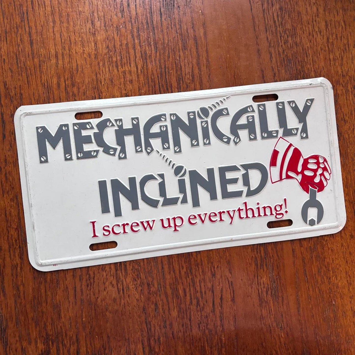 Vintage 90s USA Mechanically Inclined humour novelty license plate