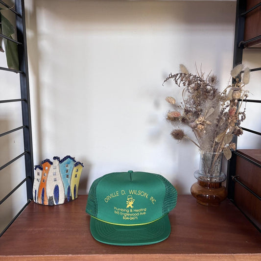 Vintage 90s Orville Wilson plumbing heating construction workwear trucker cap
