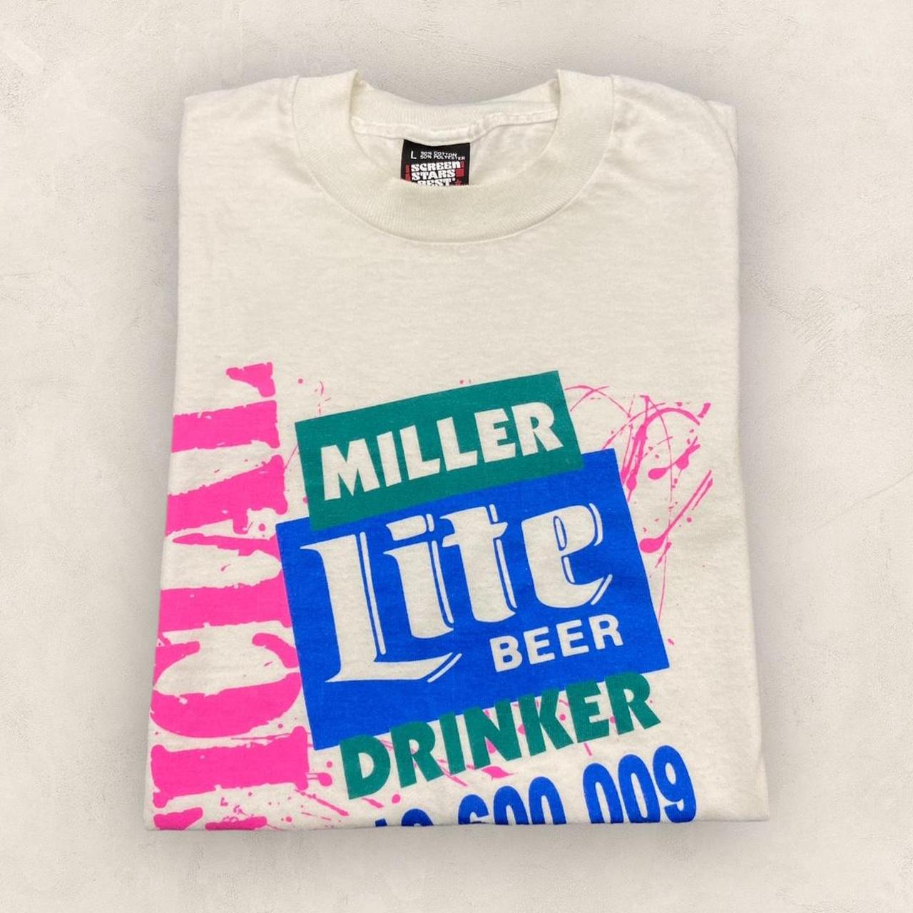 Vintage 90s USA Miller Lite beer drinker promotional graphic t-shirt