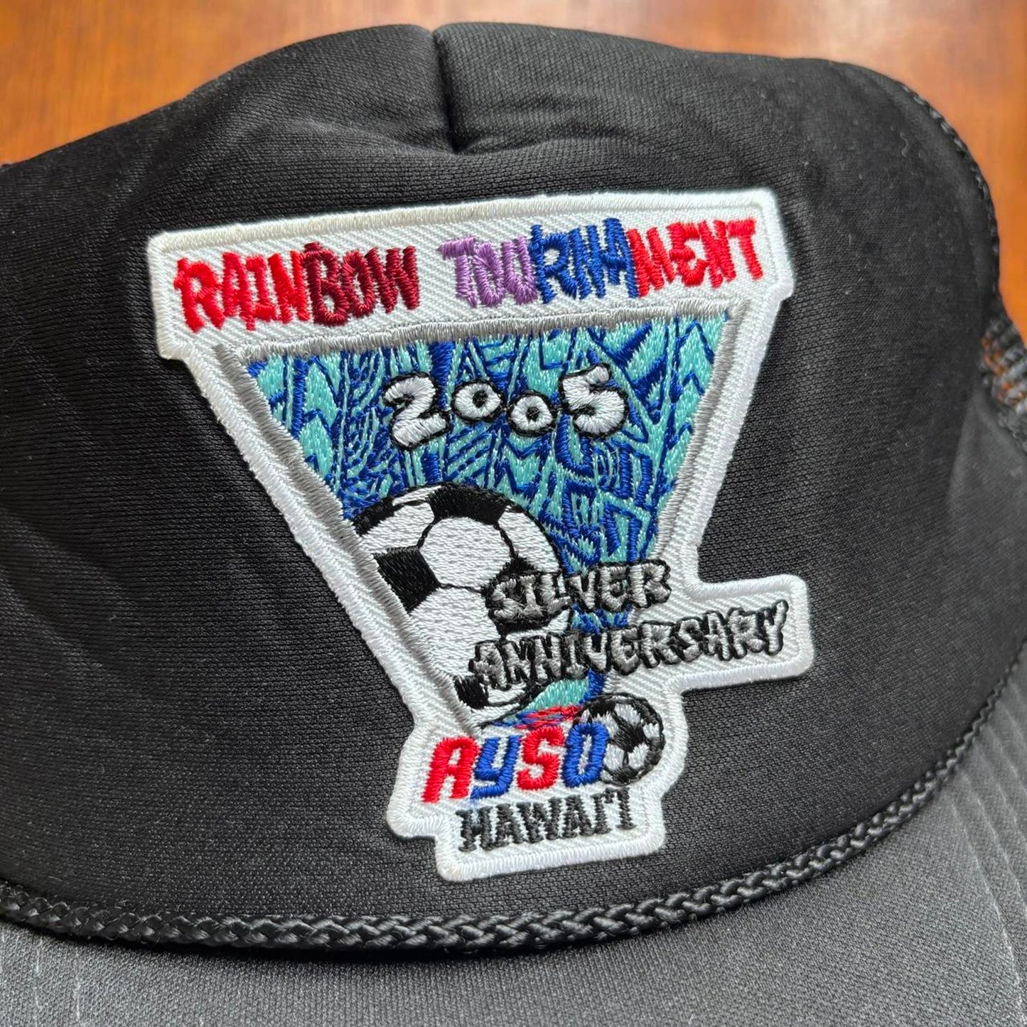 Vintage Y2K rainbow football tournament Hawaii graphic trucker cap
