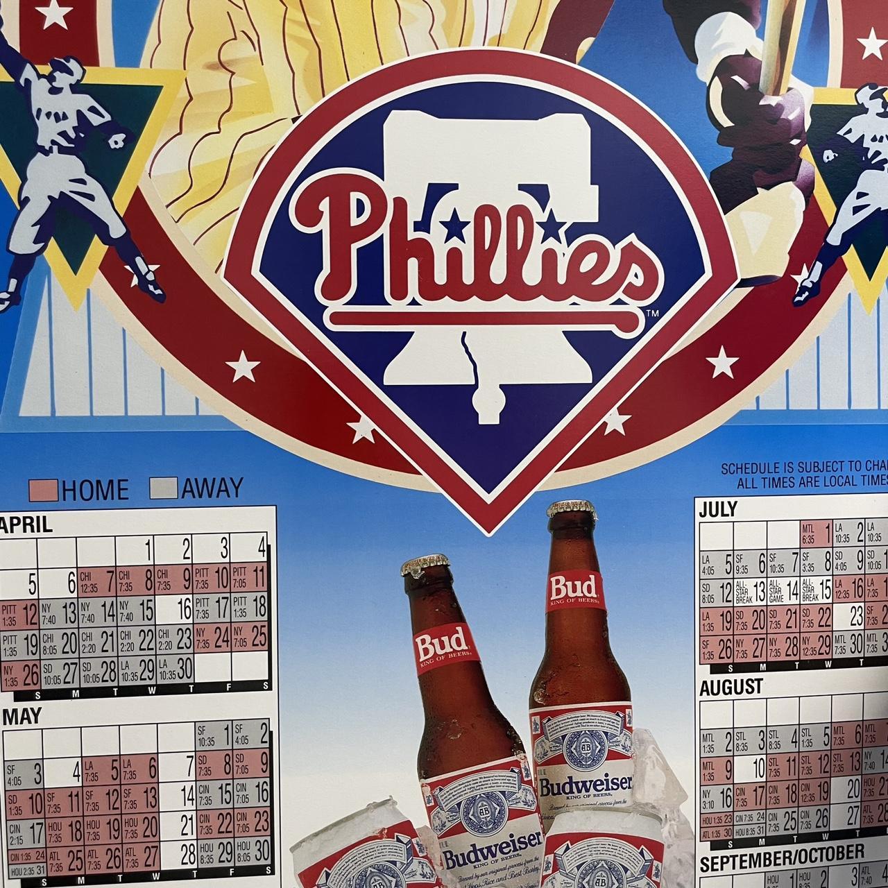 Vintage 90s USA Philadelphia Phillies MLB baseball Budweiser beer season schedule original promotional sports poster