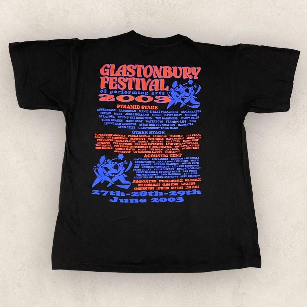 Vintage 2000s Y2K Glastonbury Festival music promotional graphic t-shirt