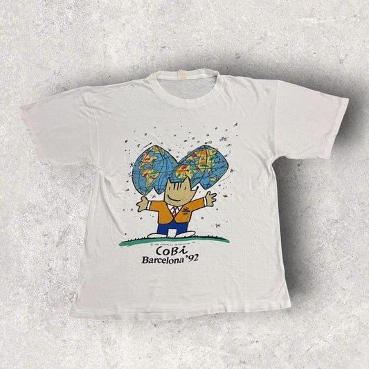 Vintage 90s Barcelona Olympics summer games athletics mascot graphic t-shirt
