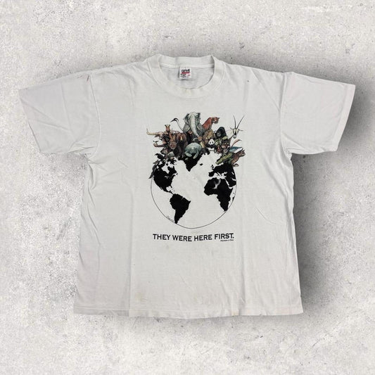 Vintage 90s USA humanitees “they were here first” nature wildlife graphic t-shirt