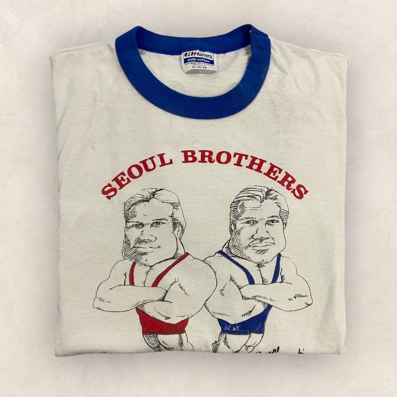 Vintage 80s USA Seoul Olympics 88 Koslowski brothers Olympic Greco Roman Wrestlers graphic ringer t-shirt