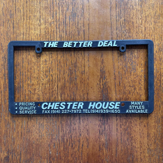 Vintage 90s Chester house car dealership New York American license plate holder