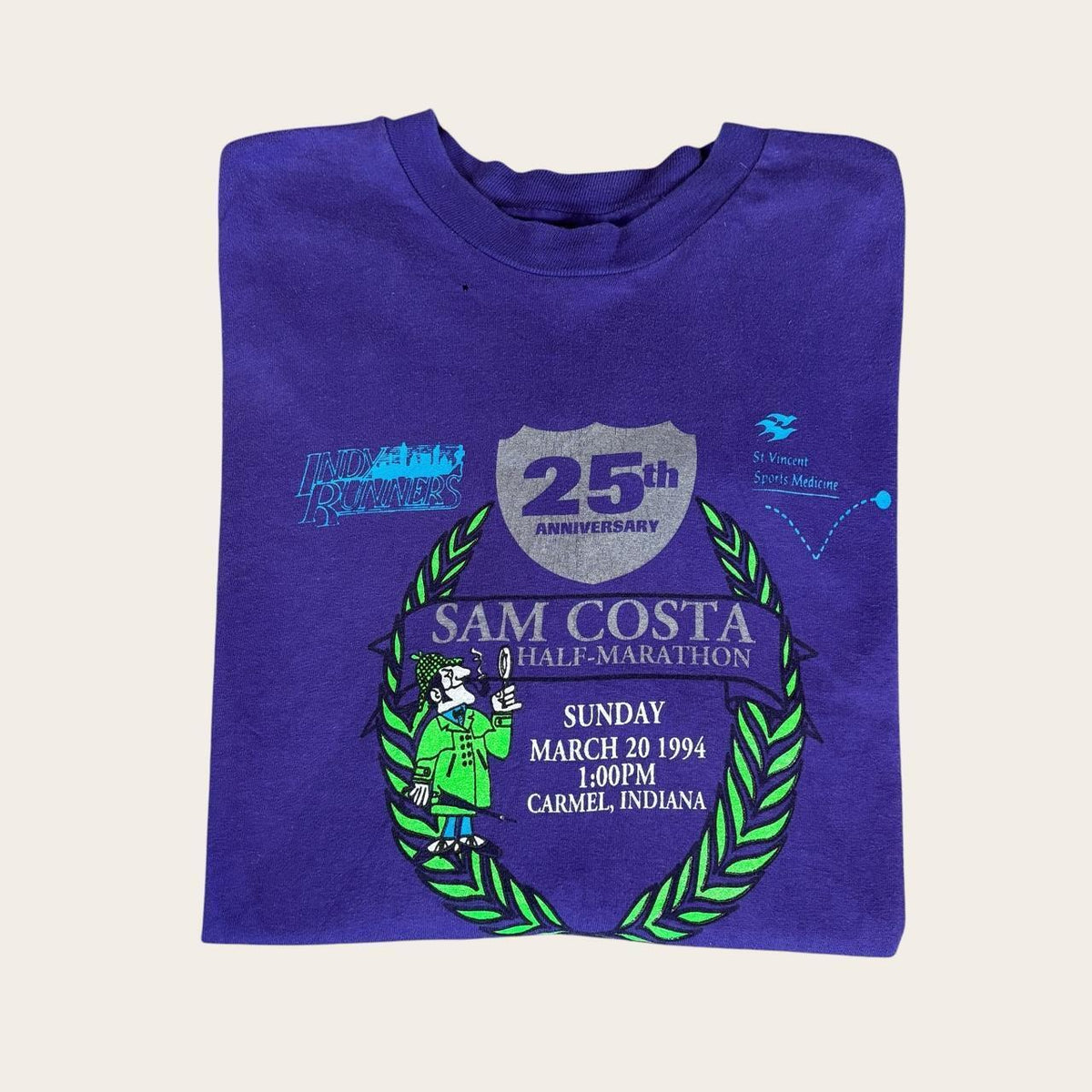 Vintage 90s USA Sam Costa half marathon Indiana road race running t-shirt