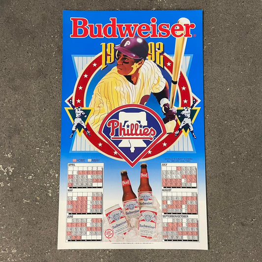 Vintage Philadelphia Phillies Poster - 1990s Budweiser MLB Schedule