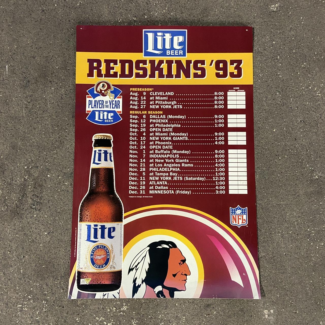 Vintage Washington Redskins Poster - 1990s Miller Lite NFL Original