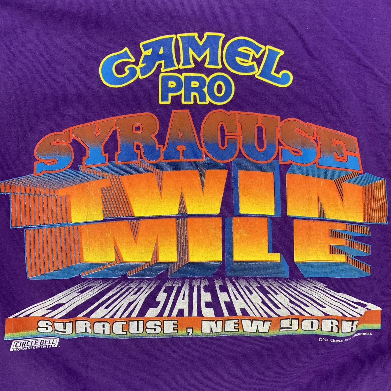 Vintage 90s USA camel pro Syracuse New York twin mile motorbike promotional graphic t-shirt