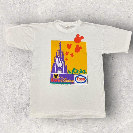 Vintage 90s USA euro Disney world resort Paris Esso magic kingdom promotional graphic t-shirt