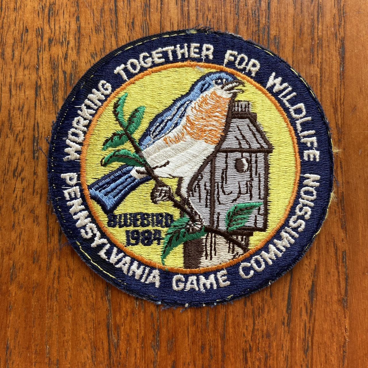 Vintage 80s USA patch Pennsylvania Game Commission bluebird wildlife embroidered sew on badge