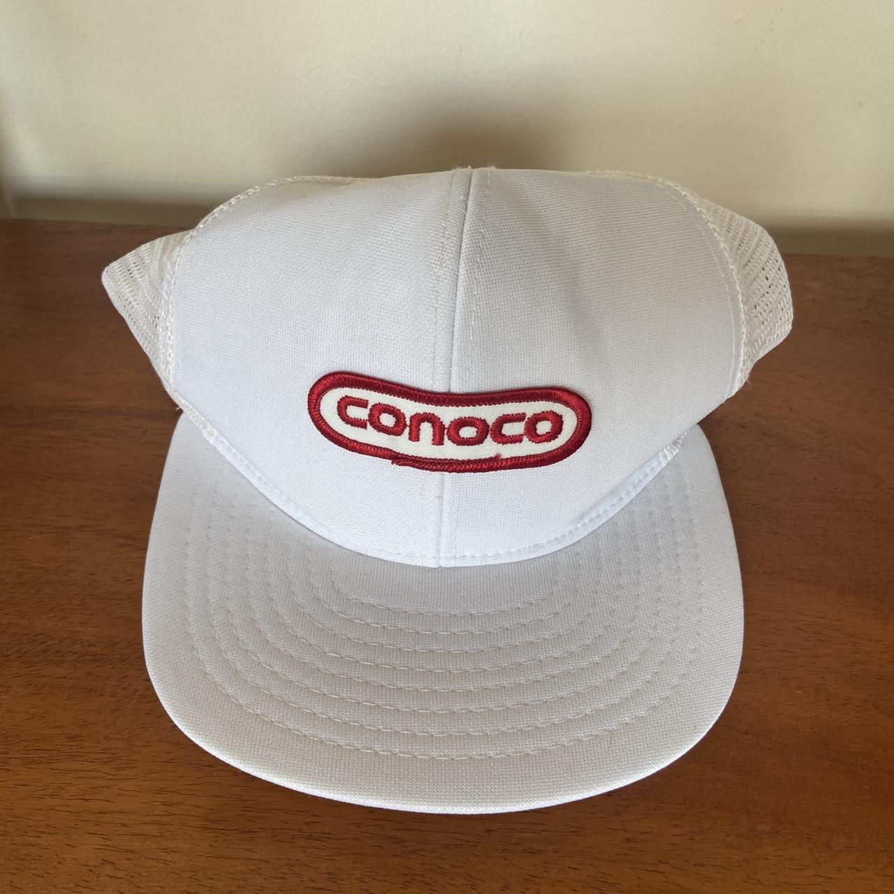 Vintage 90s USA Conoco Oil white trucker cap