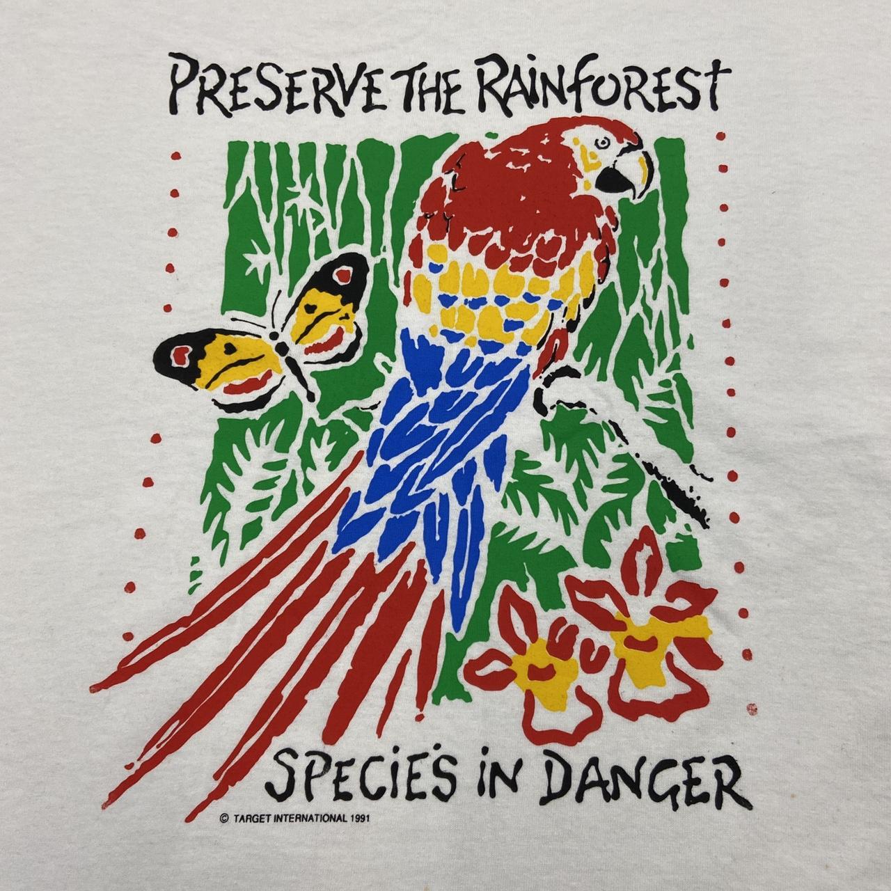 Vintage 90s USA Preserve the Rainforest species in danger wildlife nature graphic t-shirt