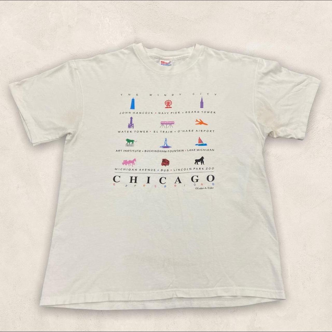 Vintage 90s USA Chicago landmarks expressions graphic white t-shirt