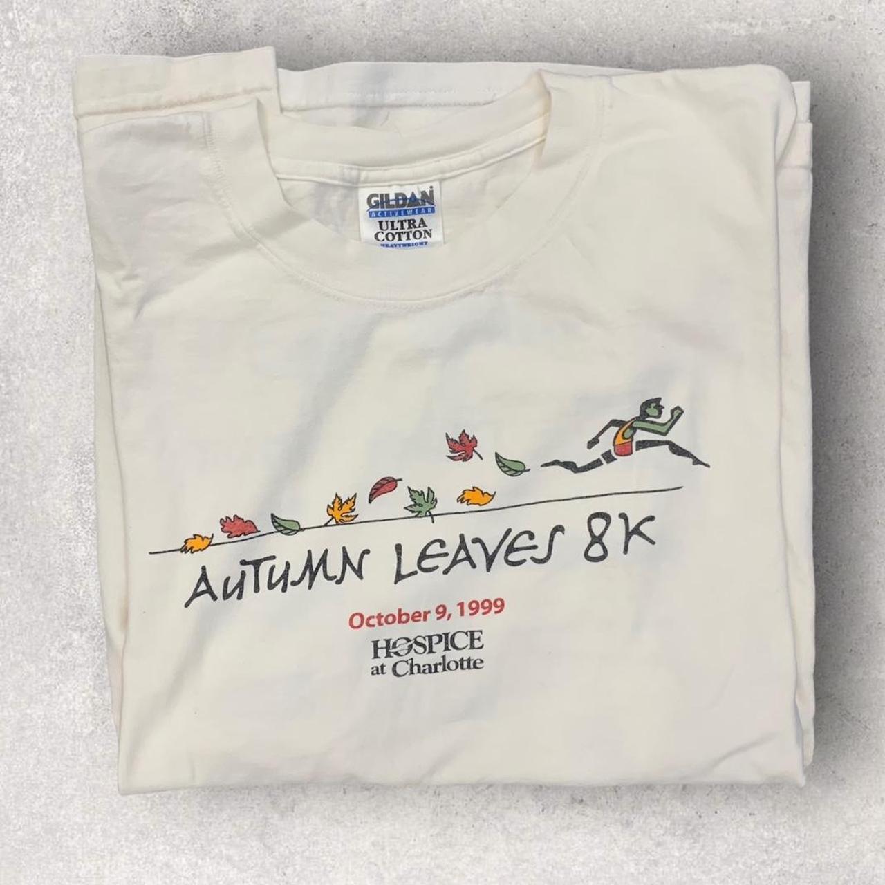 Vintage 90s USA Autumn Leaves 8K race Charlotte North Carolina running promotional graphic t-shirt