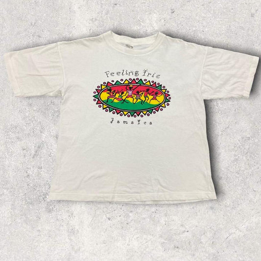 Vintage 90s Feeling Irie Jamaica Rasta reggae graphic white t-shirt