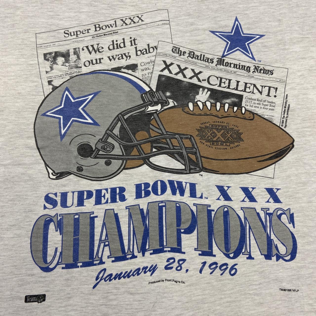 Vintage 90s USA Dallas Cowboys Super Bowl 30 champions NFL American football promotional t-shirt