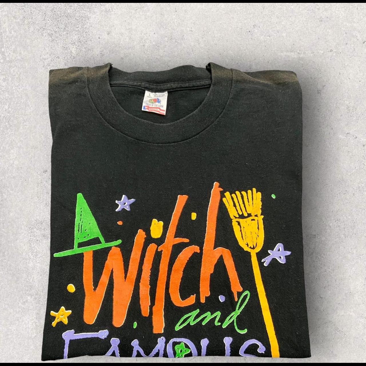 Vintage 90s USA Halloween Witch and Famous slogan promotional graphic t-shirt