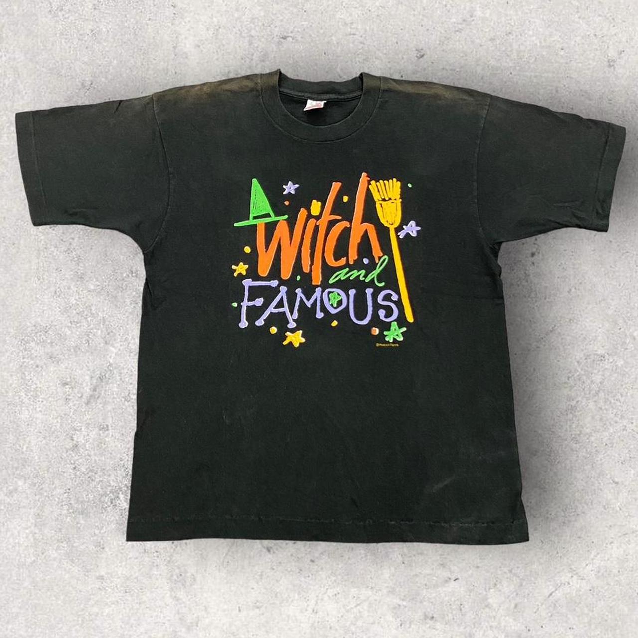 Vintage 90s USA Halloween Witch and Famous slogan promotional graphic t-shirt